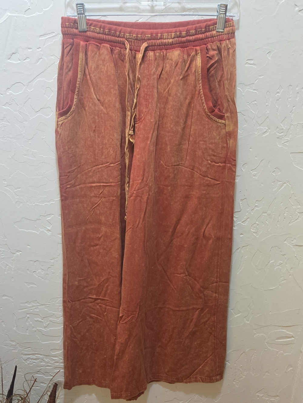 NWT- Mystree High Rise Wide Leg Drawstring Pants in Terracotta Mineral Wash